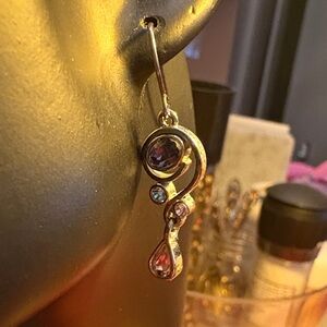 Elegant Silver and pink and Blue gem Dangle Earrings